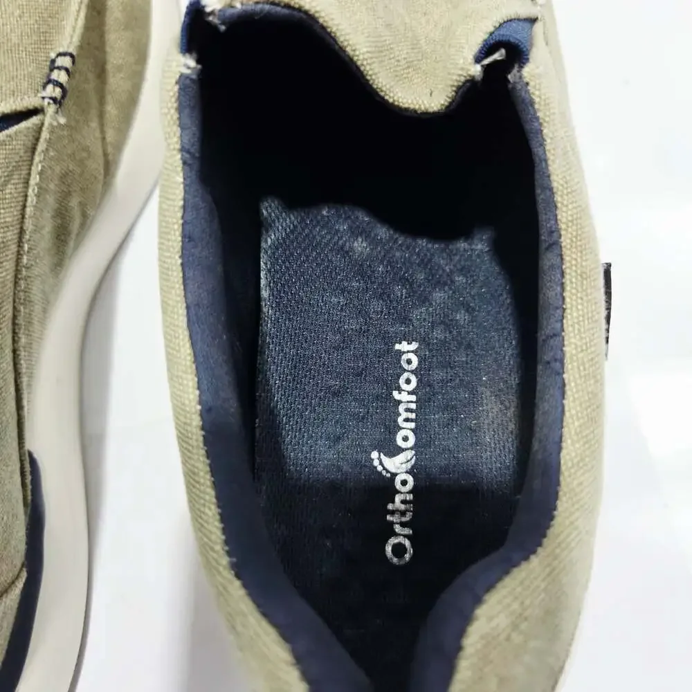 OrthoComfoot Loafers Size 14 Khaki Canvas Slip-on Shoes
